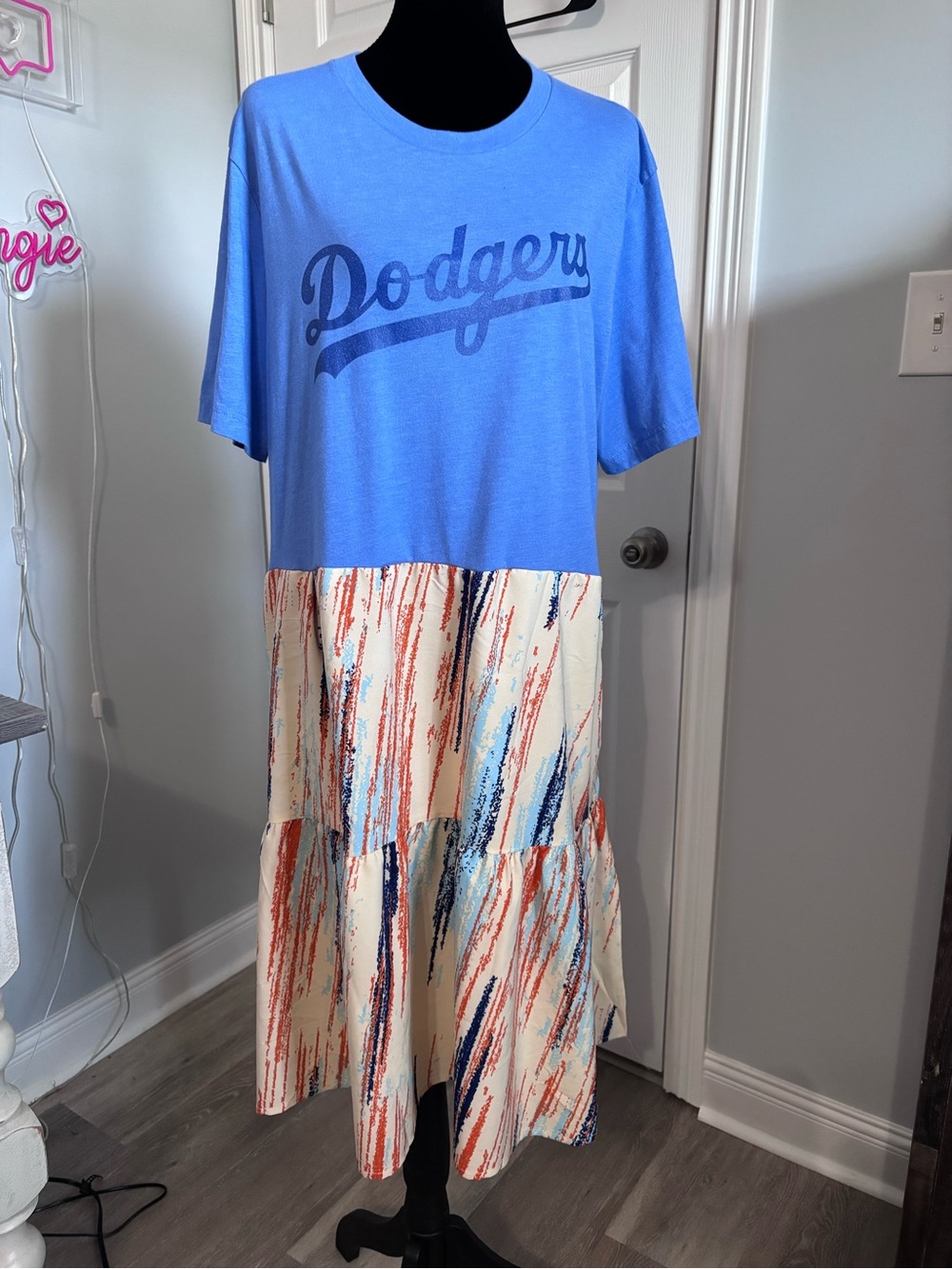 LA Dodgers upcycled T-Shirt Dress size Large one-of-a-kind 🥰